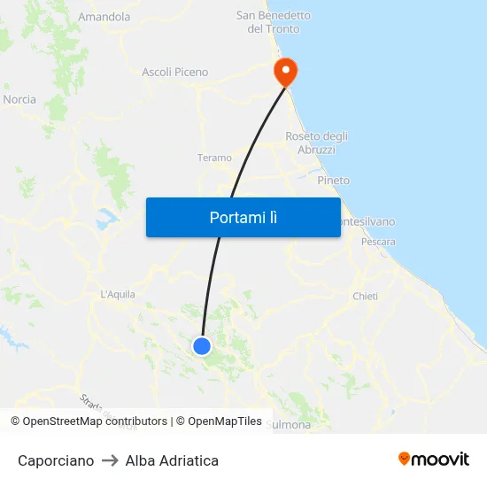 Caporciano to Alba Adriatica map