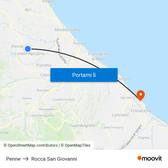 Penne to Rocca San Giovanni map