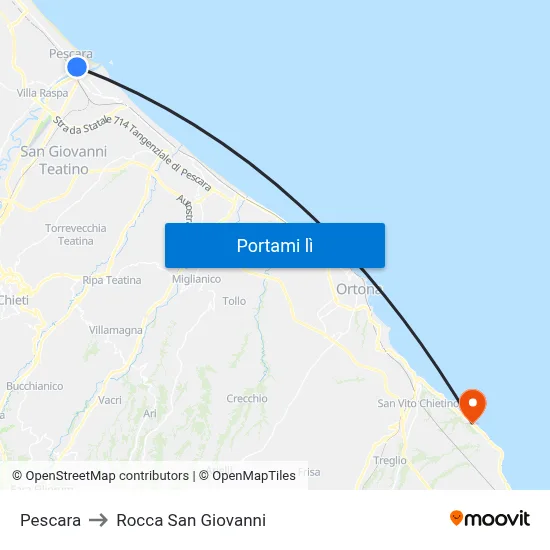 Pescara to Rocca San Giovanni map