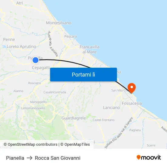 Pianella to Rocca San Giovanni map