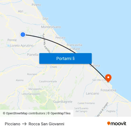 Picciano to Rocca San Giovanni map