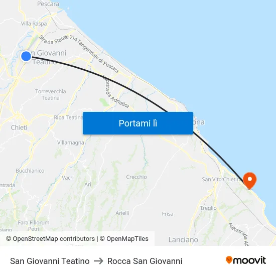 San Giovanni Teatino to Rocca San Giovanni map