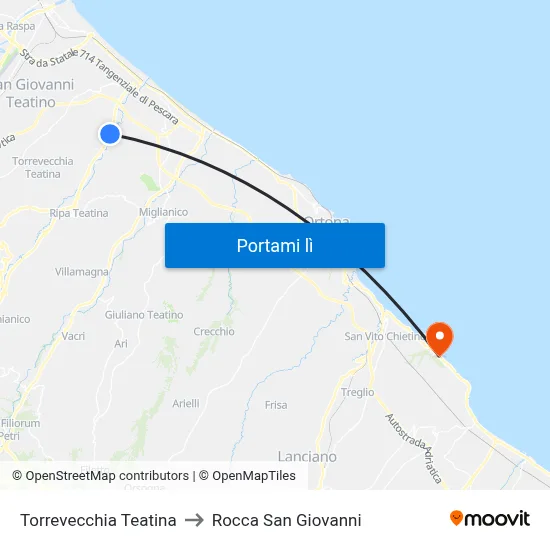 Torrevecchia Teatina to Rocca San Giovanni map