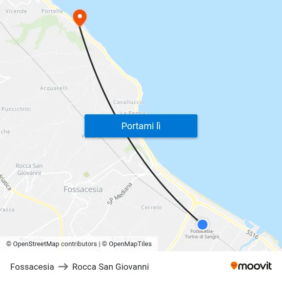 Fossacesia to Rocca San Giovanni map