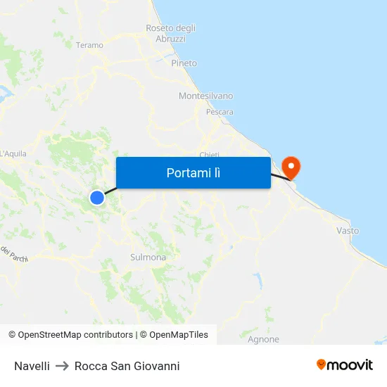 Navelli to Rocca San Giovanni map
