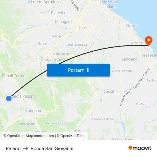 Raiano to Rocca San Giovanni map