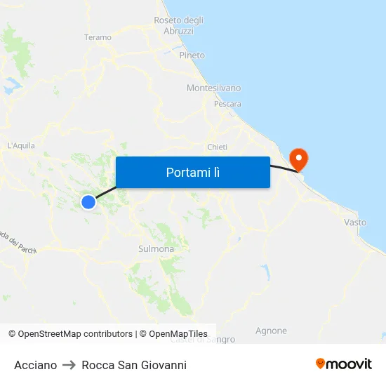 Acciano to Rocca San Giovanni map