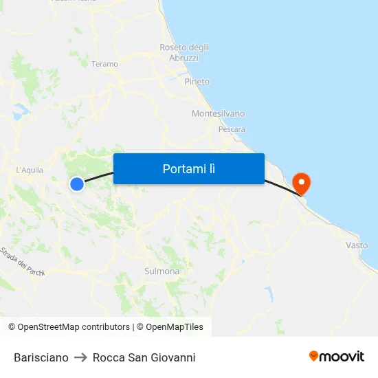 Barisciano to Rocca San Giovanni map