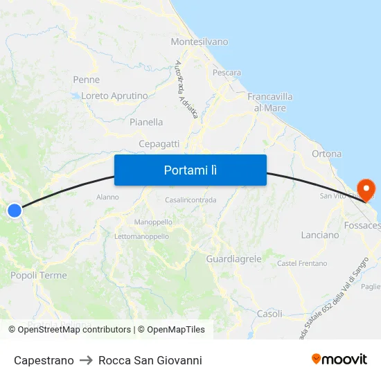 Capestrano to Rocca San Giovanni map