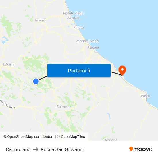 Caporciano to Rocca San Giovanni map