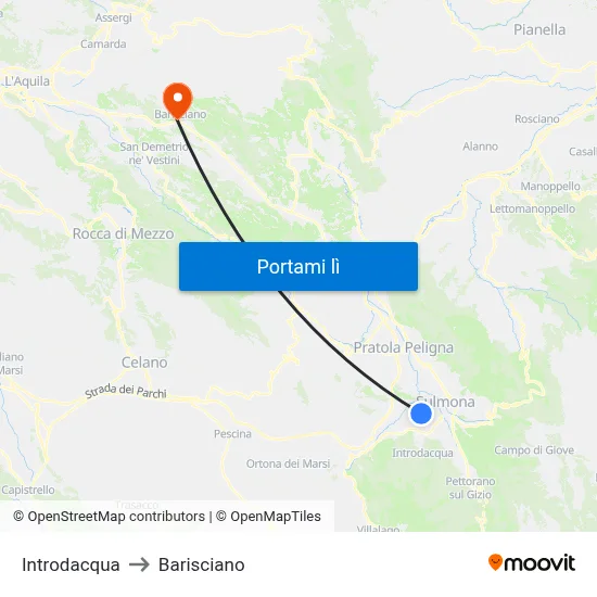 Introdacqua to Barisciano map