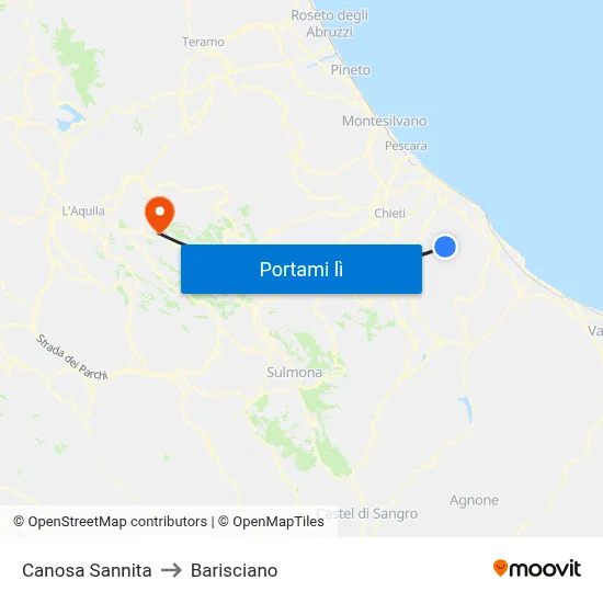 Canosa Sannita to Barisciano map