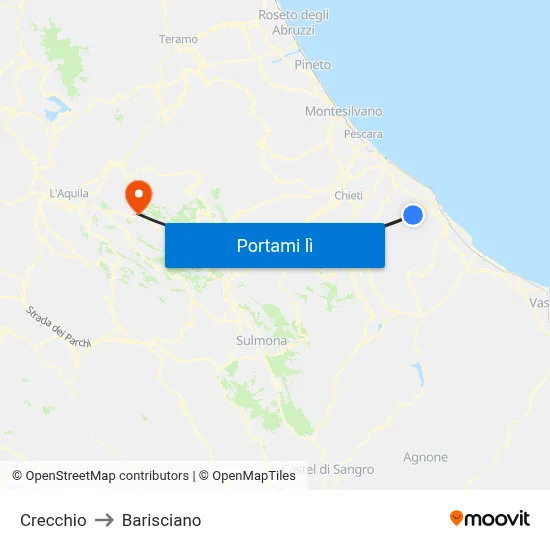 Crecchio to Barisciano map