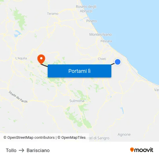 Tollo to Barisciano map