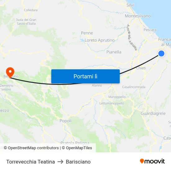 Torrevecchia Teatina to Barisciano map