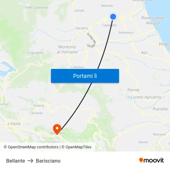 Bellante to Barisciano map