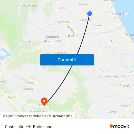 Castellalto to Barisciano map