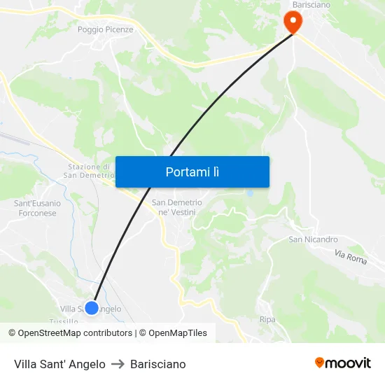 Villa Sant' Angelo to Barisciano map