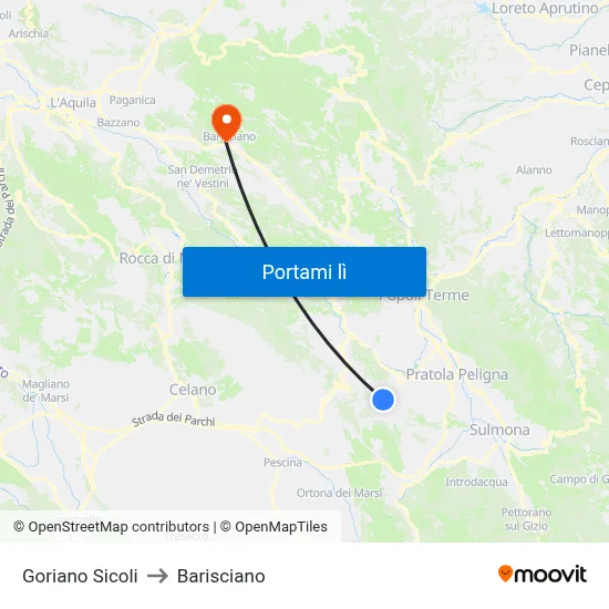 Goriano Sicoli to Barisciano map