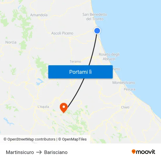 Martinsicuro to Barisciano map