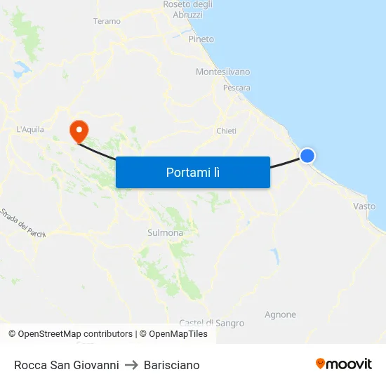 Rocca San Giovanni to Barisciano map
