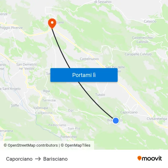 Caporciano to Barisciano map