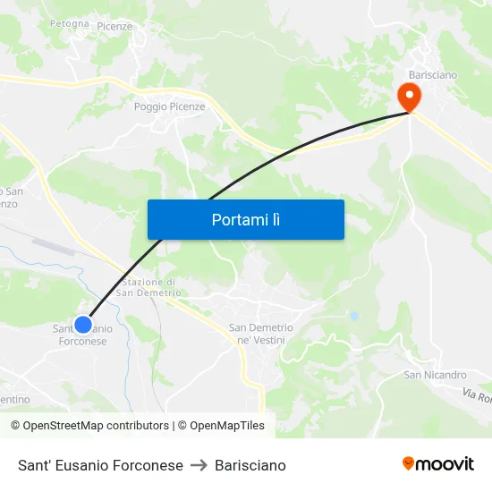 Sant' Eusanio Forconese to Barisciano map