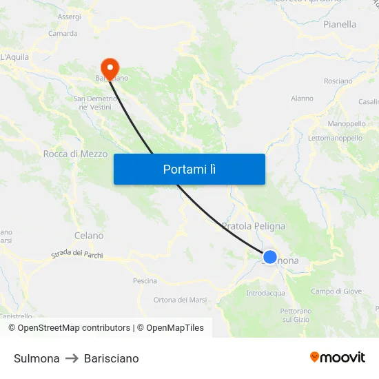 Sulmona to Barisciano map