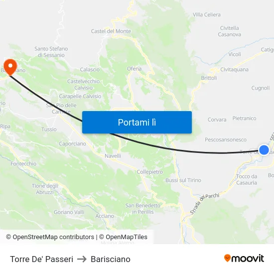 Torre De' Passeri to Barisciano map