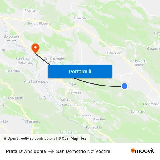 Prata D' Ansidonia to San Demetrio Ne' Vestini map