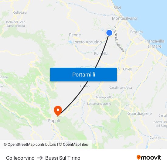 Collecorvino to Bussi Sul Tirino map