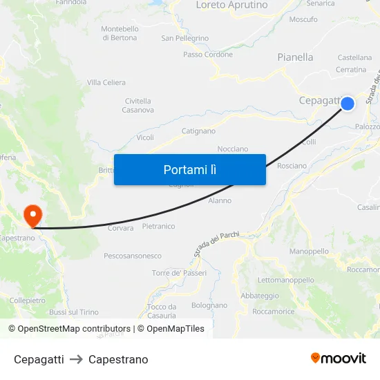 Cepagatti to Capestrano map