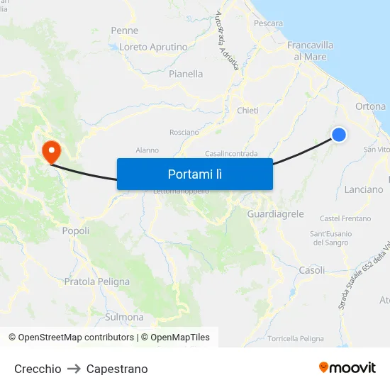 Crecchio to Capestrano map
