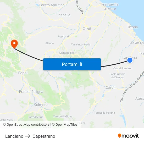 Lanciano to Capestrano map