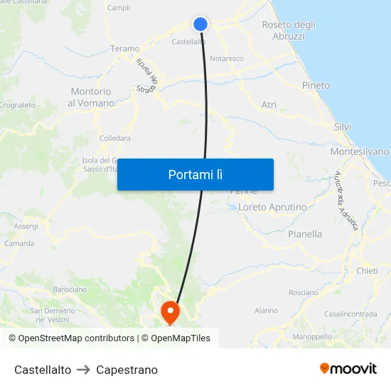 Castellalto to Capestrano map