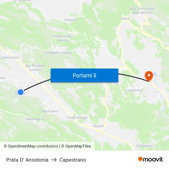 Prata D' Ansidonia to Capestrano map