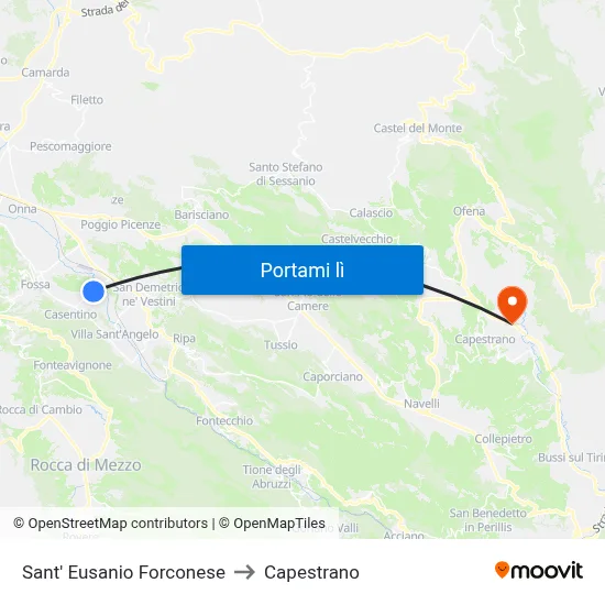 Sant' Eusanio Forconese to Capestrano map