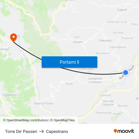 Torre De' Passeri to Capestrano map