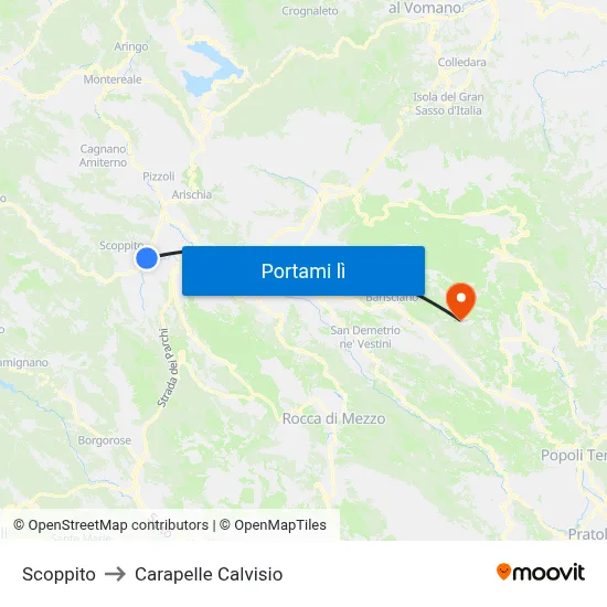 Scoppito to Carapelle Calvisio map