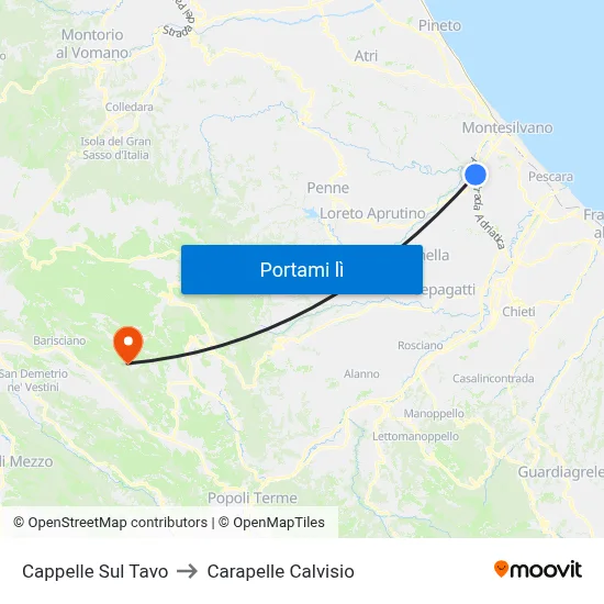 Cappelle Sul Tavo to Carapelle Calvisio map