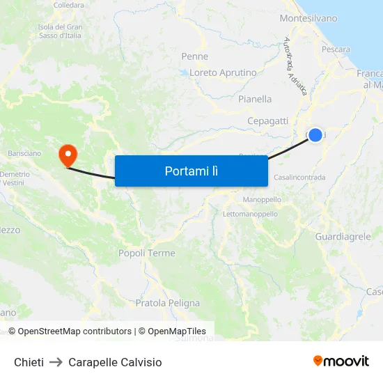 Chieti to Carapelle Calvisio map