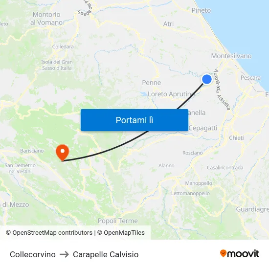 Collecorvino to Carapelle Calvisio map