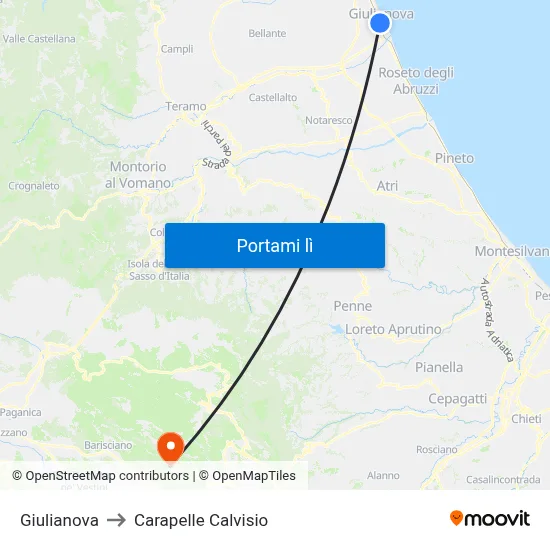 Giulianova to Carapelle Calvisio map