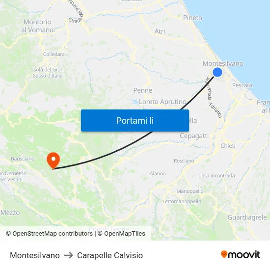 Montesilvano to Carapelle Calvisio map