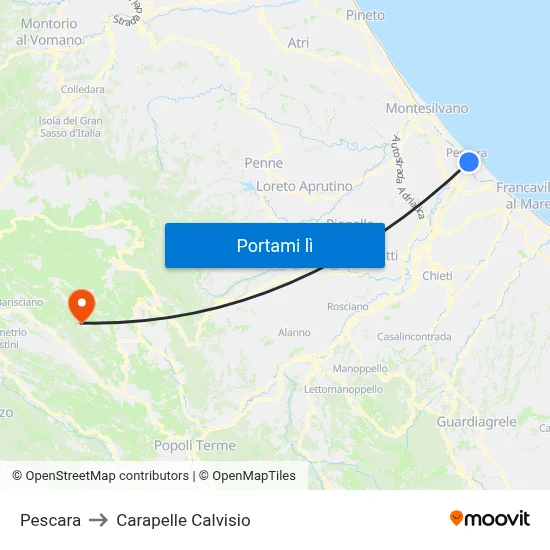 Pescara to Carapelle Calvisio map