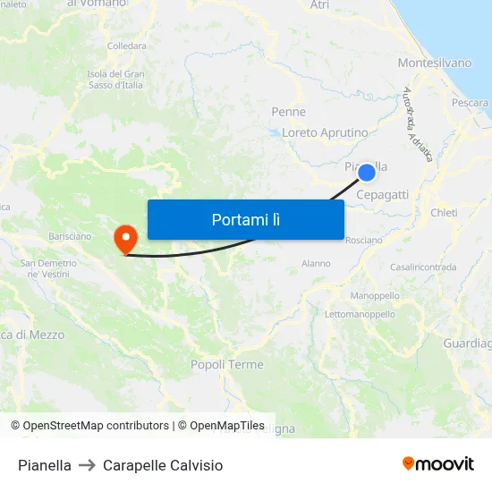 Pianella to Carapelle Calvisio map