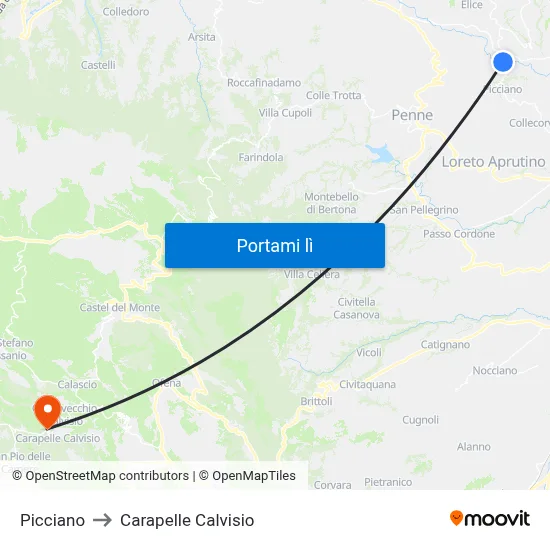 Picciano to Carapelle Calvisio map