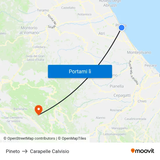 Pineto to Carapelle Calvisio map