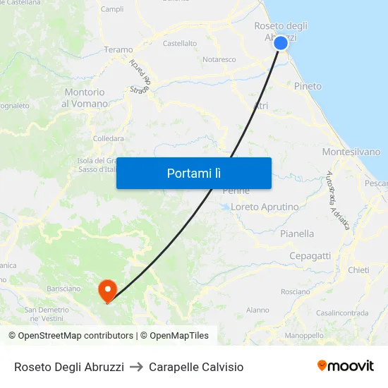 Roseto Degli Abruzzi to Carapelle Calvisio map