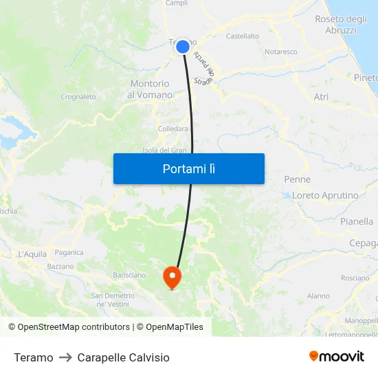Teramo to Carapelle Calvisio map